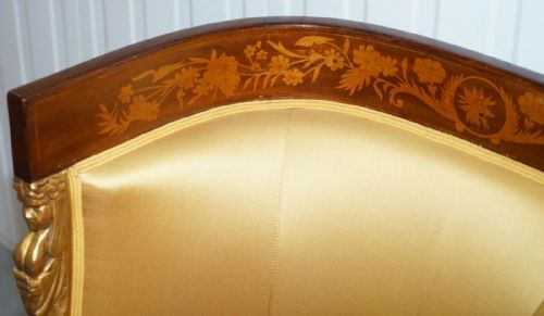 1870 FRENCH EMPIRE MARQUETRY INLAID SUITE PAIR BERGER ARMCHAIRS SETTEE CANAPE - ADDITIONAL PHOTO 6