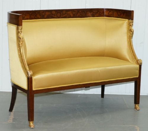 1870 FRENCH EMPIRE MARQUETRY INLAID SUITE PAIR BERGER ARMCHAIRS SETTEE CANAPE - ADDITIONAL PHOTO 9