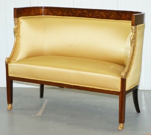 1870 FRENCH EMPIRE MARQUETRY INLAID SUITE PAIR BERGER ARMCHAIRS SETTEE CANAPE - ADDITIONAL PHOTO 11
