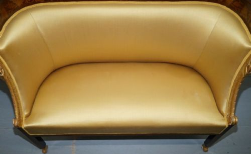 1870 FRENCH EMPIRE MARQUETRY INLAID SUITE PAIR BERGER ARMCHAIRS SETTEE CANAPE - ADDITIONAL PHOTO 12