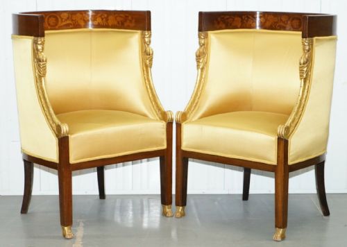 1870 FRENCH EMPIRE MARQUETRY INLAID SUITE PAIR BERGER ARMCHAIRS SETTEE CANAPE - ADDITIONAL PHOTO 13