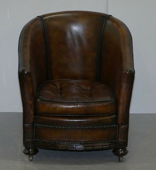 PAIR OF VICTORIAN RESTORED HAND DYED BROWN LEATHER CHESTERFIELD TUB ARMCHAIRS - ADDITIONAL PHOTO 1