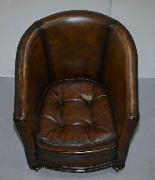 PAIR OF VICTORIAN RESTORED HAND DYED BROWN LEATHER CHESTERFIELD TUB ARMCHAIRS - ADDITIONAL PHOTO 2