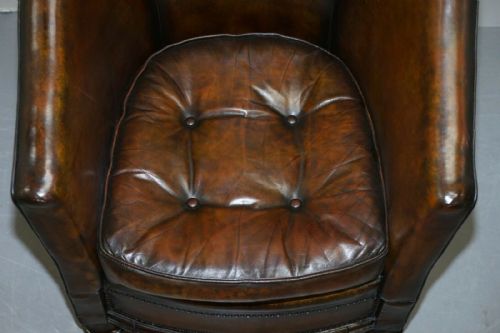 PAIR OF VICTORIAN RESTORED HAND DYED BROWN LEATHER CHESTERFIELD TUB ARMCHAIRS - ADDITIONAL PHOTO 3