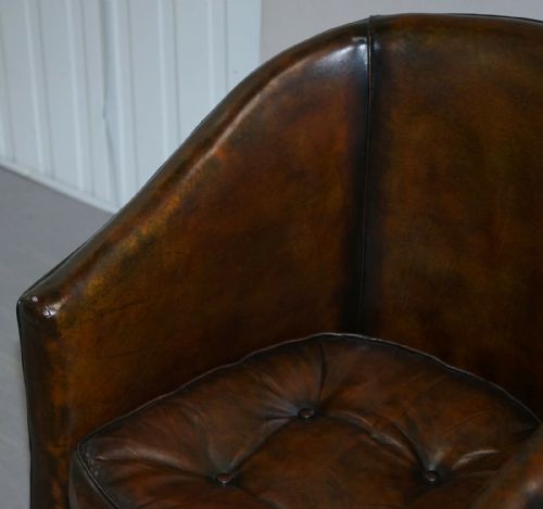 PAIR OF VICTORIAN RESTORED HAND DYED BROWN LEATHER CHESTERFIELD TUB ARMCHAIRS - ADDITIONAL PHOTO 4