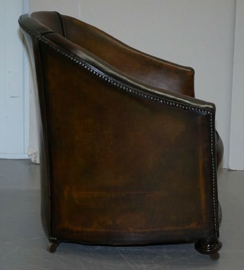 PAIR OF VICTORIAN RESTORED HAND DYED BROWN LEATHER CHESTERFIELD TUB ARMCHAIRS - ADDITIONAL PHOTO 7