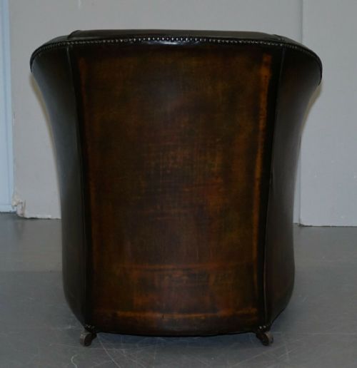PAIR OF VICTORIAN RESTORED HAND DYED BROWN LEATHER CHESTERFIELD TUB ARMCHAIRS - ADDITIONAL PHOTO 8