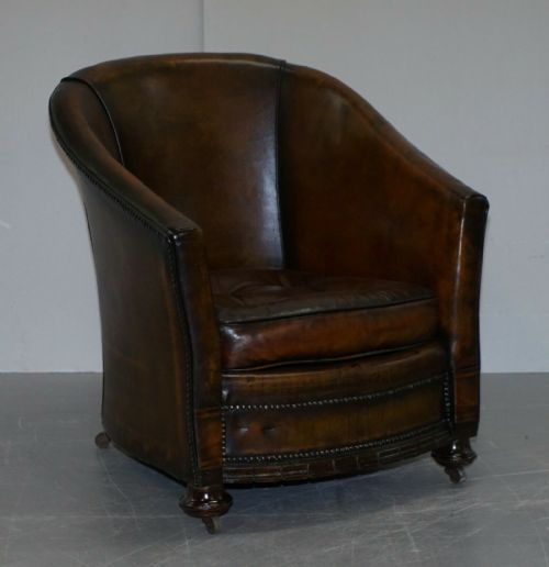 PAIR OF VICTORIAN RESTORED HAND DYED BROWN LEATHER CHESTERFIELD TUB ARMCHAIRS - ADDITIONAL PHOTO 9