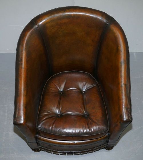 PAIR OF VICTORIAN RESTORED HAND DYED BROWN LEATHER CHESTERFIELD TUB ARMCHAIRS - ADDITIONAL PHOTO 10