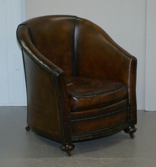 PAIR OF VICTORIAN RESTORED HAND DYED BROWN LEATHER CHESTERFIELD TUB ARMCHAIRS - ADDITIONAL PHOTO 11
