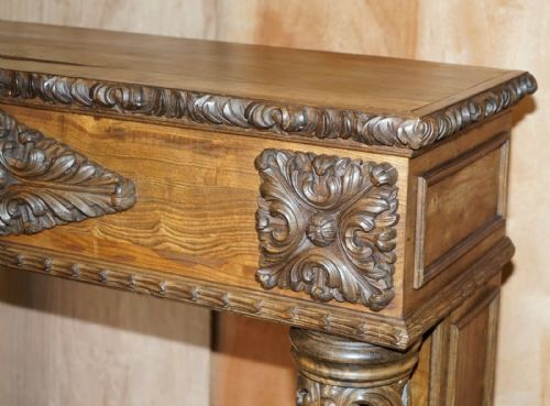ANTIQUE CIRCA 1880 HAND CARVED SOLID ELM FIREPLACE MANTLEPIECE FRETWORK COLUMNS - ADDITIONAL PHOTO 6