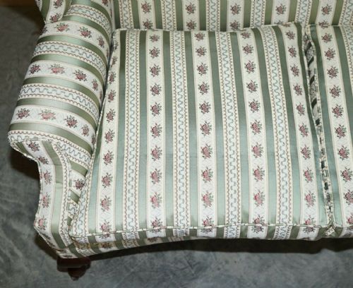 VICTORIAN HOWARD SONS TICKING FABRIC UPHOLSTERED DOUBLE WINGBACK SOFA ARMCHAIR - ADDITIONAL PHOTO 7