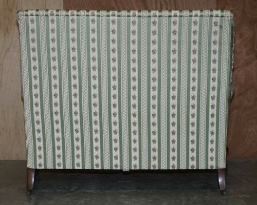 VICTORIAN HOWARD SONS TICKING FABRIC UPHOLSTERED DOUBLE WINGBACK SOFA ARMCHAIR - ADDITIONAL PHOTO 9