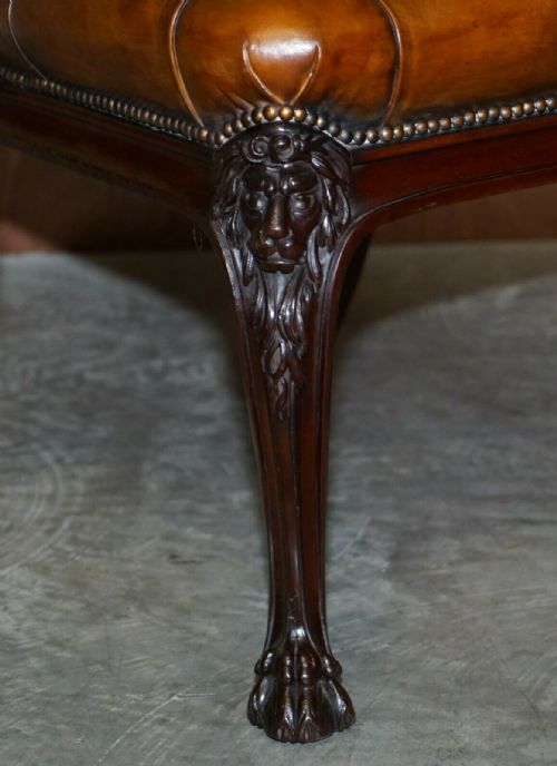 CIRCA 1845 C HINDLEY SONS LION CARVED CHESTERFIELD BROWN LEATHER FIVE DINING CHAIRS - ADDITIONAL PHOTO 8