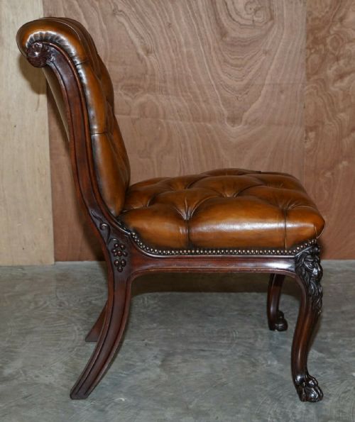 CIRCA 1845 C HINDLEY SONS LION CARVED CHESTERFIELD BROWN LEATHER FIVE DINING CHAIRS - ADDITIONAL PHOTO 11