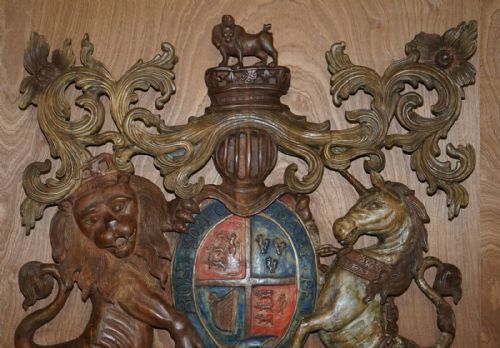 ROYAL CIRCA 17071714 HAND CARVED POLYCHROME PAINTED ARMORIAL CREST COAT OF ARMS - ADDITIONAL PHOTO 13