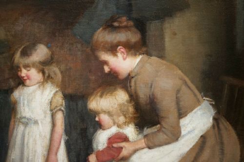ORIGINAL CIRCA 188090 ROBERT GEMMELL HUTCHISON OIL ON CANVAS PAINTING A NEW TOY - ADDITIONAL PHOTO 3