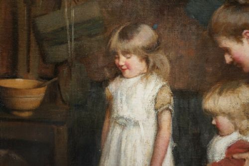 ORIGINAL CIRCA 188090 ROBERT GEMMELL HUTCHISON OIL ON CANVAS PAINTING A NEW TOY - ADDITIONAL PHOTO 6