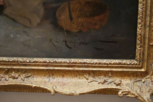 ORIGINAL CIRCA 188090 ROBERT GEMMELL HUTCHISON OIL ON CANVAS PAINTING A NEW TOY - ADDITIONAL PHOTO 8