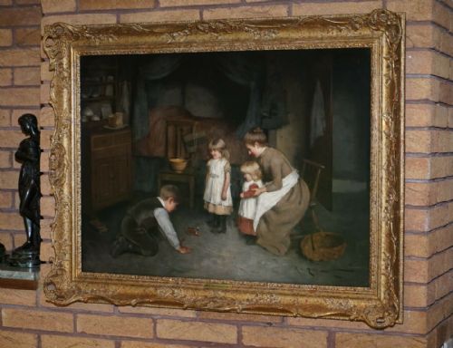 ORIGINAL CIRCA 188090 ROBERT GEMMELL HUTCHISON OIL ON CANVAS PAINTING A NEW TOY - ADDITIONAL PHOTO 13
