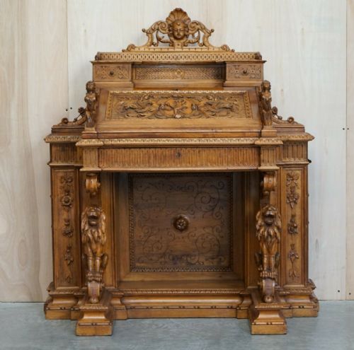 ANTIQUE WALNUT MUSEUM QUALITY EXHIBITION HAND CARVED ITALIAN DAVENPORT DESK - ADDITIONAL PHOTO 1