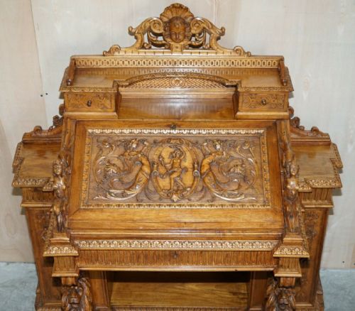 ANTIQUE WALNUT MUSEUM QUALITY EXHIBITION HAND CARVED ITALIAN DAVENPORT DESK - ADDITIONAL PHOTO 3