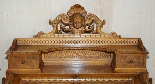 ANTIQUE WALNUT MUSEUM QUALITY EXHIBITION HAND CARVED ITALIAN DAVENPORT DESK - ADDITIONAL PHOTO 5