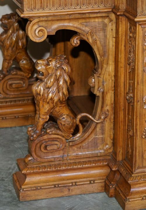 ANTIQUE WALNUT MUSEUM QUALITY EXHIBITION HAND CARVED ITALIAN DAVENPORT DESK - ADDITIONAL PHOTO 10