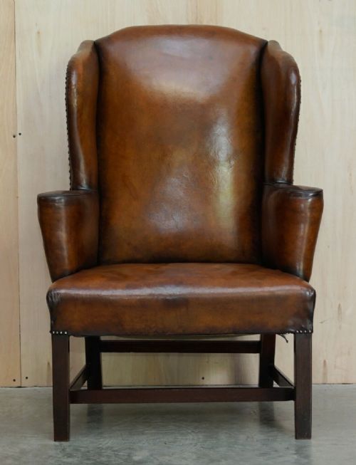 ANTIQUE RESTORED GEORGE II PERIOD CIRCA 1760 WINGBACK BROWN LEATHER ARMCHAIR - ADDITIONAL PHOTO 1