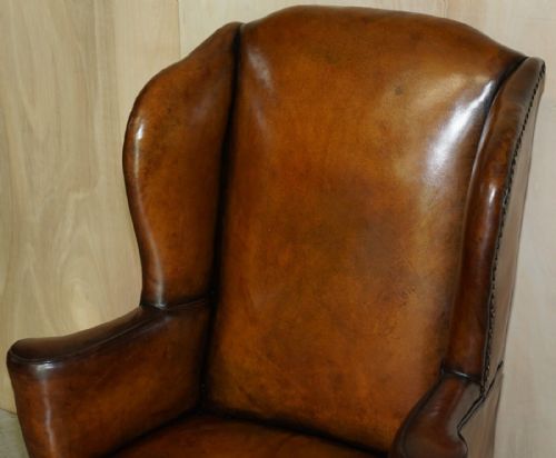 ANTIQUE RESTORED GEORGE II PERIOD CIRCA 1760 WINGBACK BROWN LEATHER ARMCHAIR - ADDITIONAL PHOTO 3