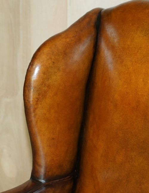 ANTIQUE RESTORED GEORGE II PERIOD CIRCA 1760 WINGBACK BROWN LEATHER ARMCHAIR - ADDITIONAL PHOTO 4
