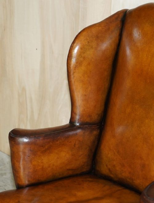 ANTIQUE RESTORED GEORGE II PERIOD CIRCA 1760 WINGBACK BROWN LEATHER ARMCHAIR - ADDITIONAL PHOTO 5