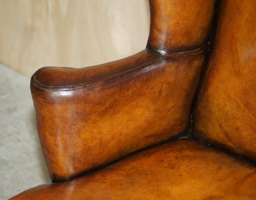 ANTIQUE RESTORED GEORGE II PERIOD CIRCA 1760 WINGBACK BROWN LEATHER ARMCHAIR - ADDITIONAL PHOTO 6