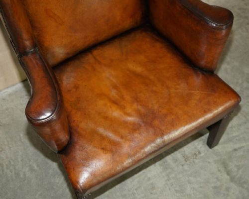 ANTIQUE RESTORED GEORGE II PERIOD CIRCA 1760 WINGBACK BROWN LEATHER ARMCHAIR - ADDITIONAL PHOTO 7
