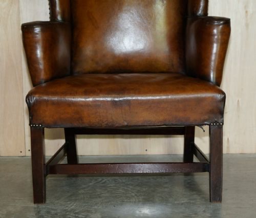 ANTIQUE RESTORED GEORGE II PERIOD CIRCA 1760 WINGBACK BROWN LEATHER ARMCHAIR - ADDITIONAL PHOTO 8