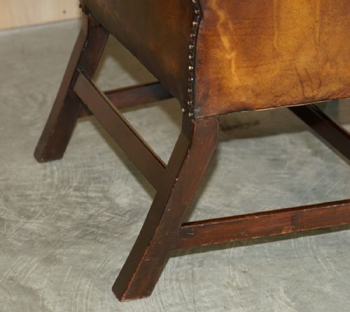 ANTIQUE RESTORED GEORGE II PERIOD CIRCA 1760 WINGBACK BROWN LEATHER ARMCHAIR - ADDITIONAL PHOTO 10