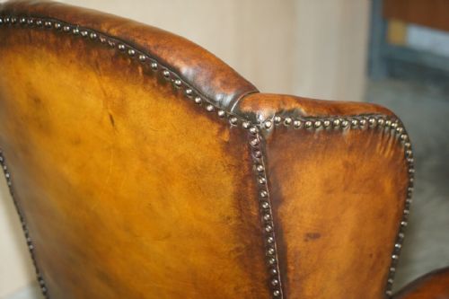 ANTIQUE RESTORED GEORGE II PERIOD CIRCA 1760 WINGBACK BROWN LEATHER ARMCHAIR - ADDITIONAL PHOTO 11