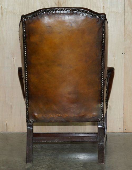 ANTIQUE RESTORED GEORGE II PERIOD CIRCA 1760 WINGBACK BROWN LEATHER ARMCHAIR - ADDITIONAL PHOTO 12