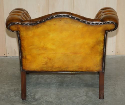 ANTIQUE RESTORED BROWN LEATHER CHESTERFIELD LIBRARY ARMCHAIRS SOFA STOOL SUITE - ADDITIONAL PHOTO 8