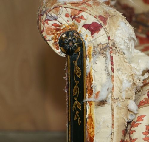 ANTIQUE HOWARD SONS AESTHETIC MOVEMENT SOFA CLAW BALL FEET CHINOISERIE FABIC - ADDITIONAL PHOTO 4