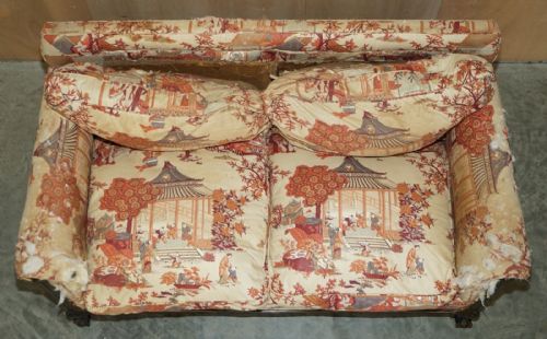 ANTIQUE HOWARD SONS AESTHETIC MOVEMENT SOFA CLAW BALL FEET CHINOISERIE FABIC - ADDITIONAL PHOTO 6