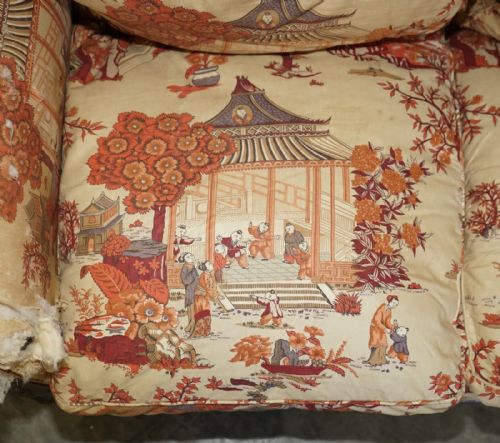 ANTIQUE HOWARD SONS AESTHETIC MOVEMENT SOFA CLAW BALL FEET CHINOISERIE FABIC - ADDITIONAL PHOTO 8