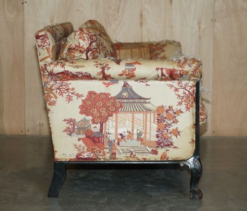ANTIQUE HOWARD SONS AESTHETIC MOVEMENT SOFA CLAW BALL FEET CHINOISERIE FABIC - ADDITIONAL PHOTO 9
