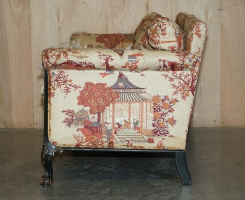 ANTIQUE HOWARD SONS AESTHETIC MOVEMENT SOFA CLAW BALL FEET CHINOISERIE FABIC - ADDITIONAL PHOTO 11
