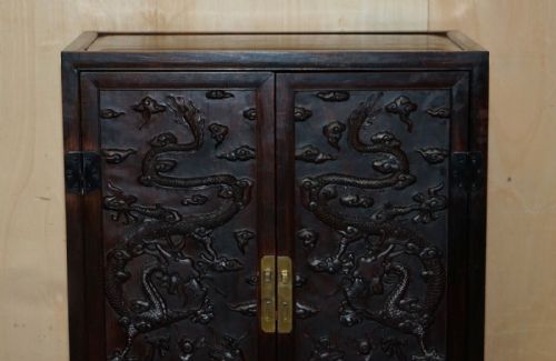 ANTIQUE CHINESE DRAGON CARVED ZITAN SIJIANGUI COMPOUND CABINET CUPBOARD CIRCA 1900 - ADDITIONAL PHOTO 3