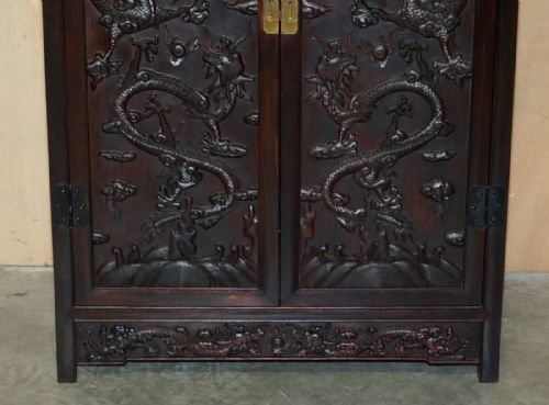 ANTIQUE CHINESE DRAGON CARVED ZITAN SIJIANGUI COMPOUND CABINET CUPBOARD CIRCA 1900 - ADDITIONAL PHOTO 4