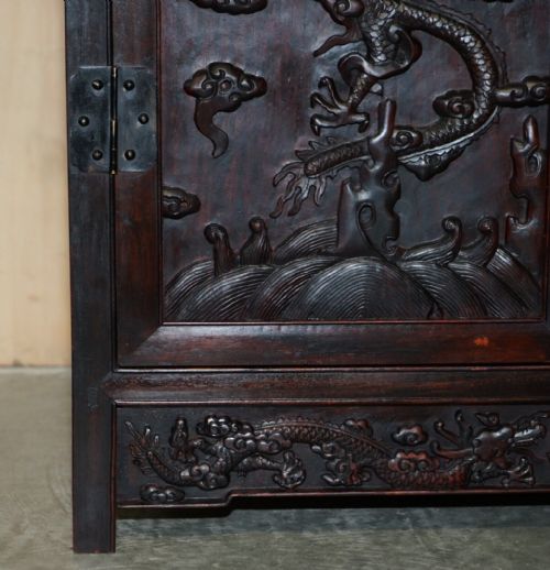 ANTIQUE CHINESE DRAGON CARVED ZITAN SIJIANGUI COMPOUND CABINET CUPBOARD CIRCA 1900 - ADDITIONAL PHOTO 5