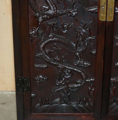 ANTIQUE CHINESE DRAGON CARVED ZITAN SIJIANGUI COMPOUND CABINET CUPBOARD CIRCA 1900 - ADDITIONAL PHOTO 7