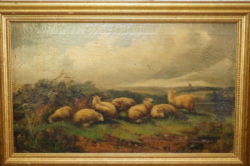 PAIR OF ANTIQUE ORIGINAL JOHN W MORRIS 18651924 LANDSCAPE SHEEP OIL PAINTINGS - ADDITIONAL PHOTO 3