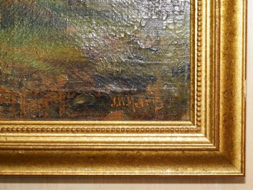 PAIR OF ANTIQUE ORIGINAL JOHN W MORRIS 18651924 LANDSCAPE SHEEP OIL PAINTINGS - ADDITIONAL PHOTO 5